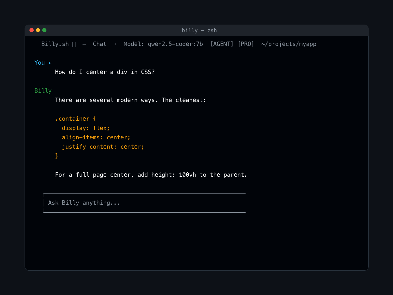 Billy.sh: Local AI coding assistant for your terminal using Ollama | Product Hunt