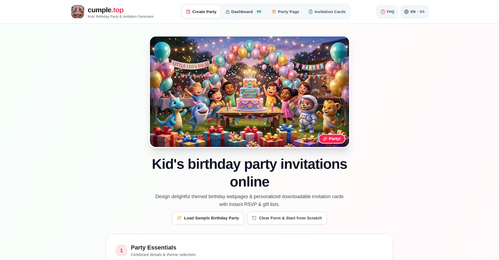 Kid's birthday party invitations online screenshot 1