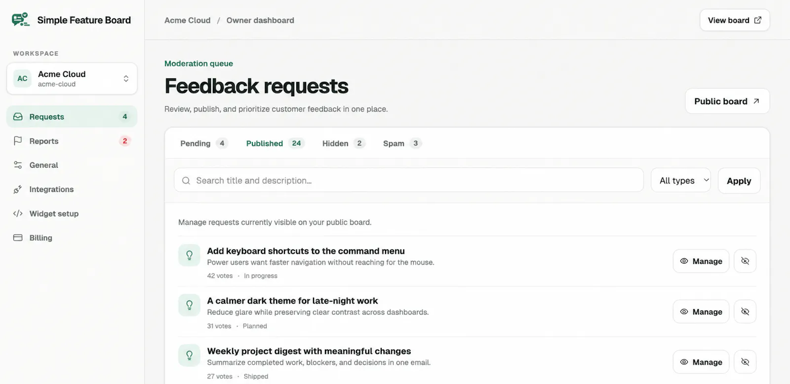 Simple Feature Board screenshot 1