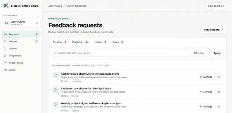 Simple Feature Board screenshot 1