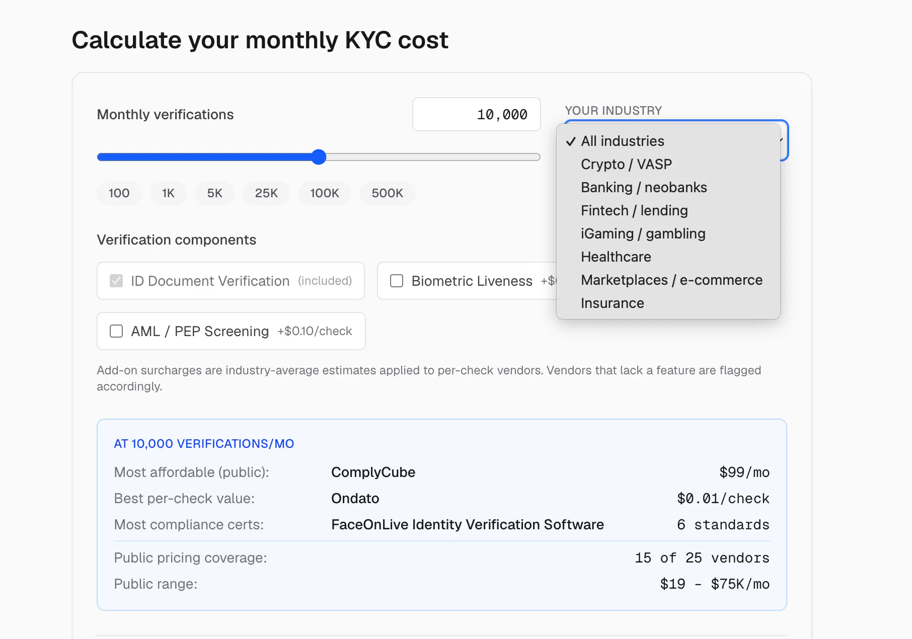 KYC Cost Calculator by PrimeBiometry gallery image