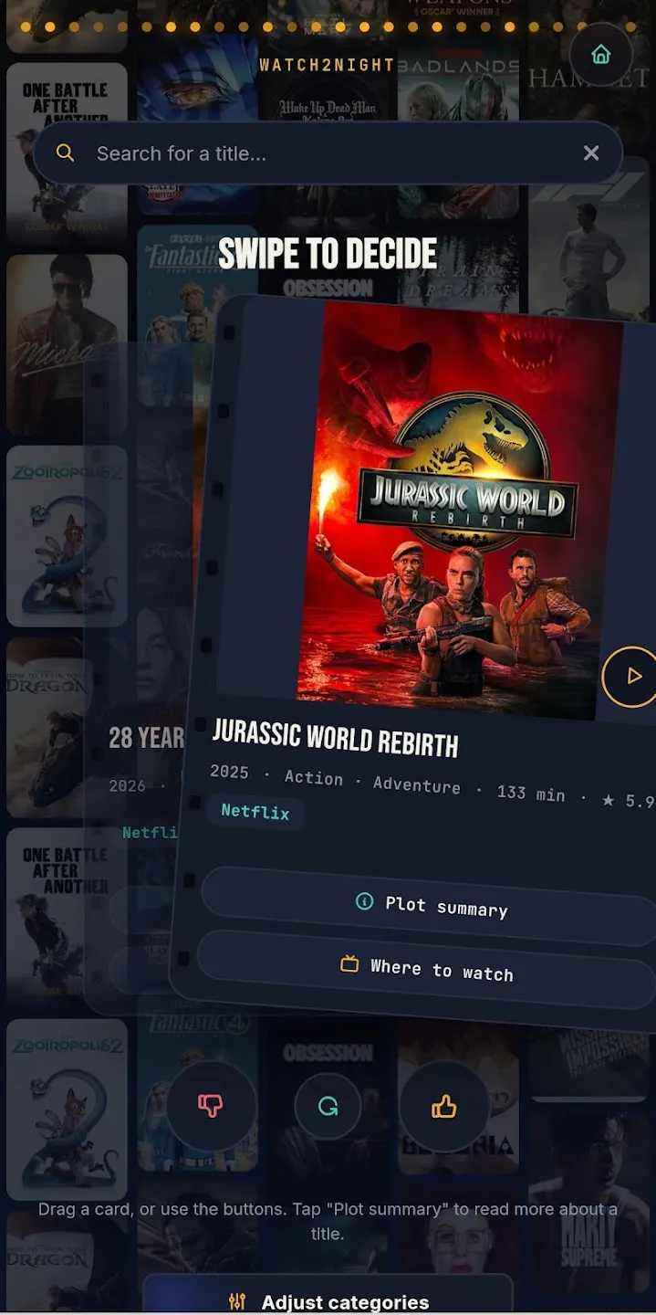 Swiping-style movie and series picker gallery image