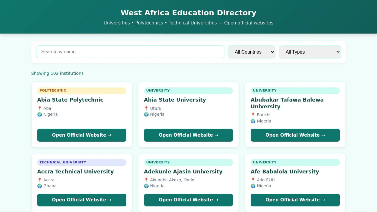 West Africa Schools & Universities screenshot