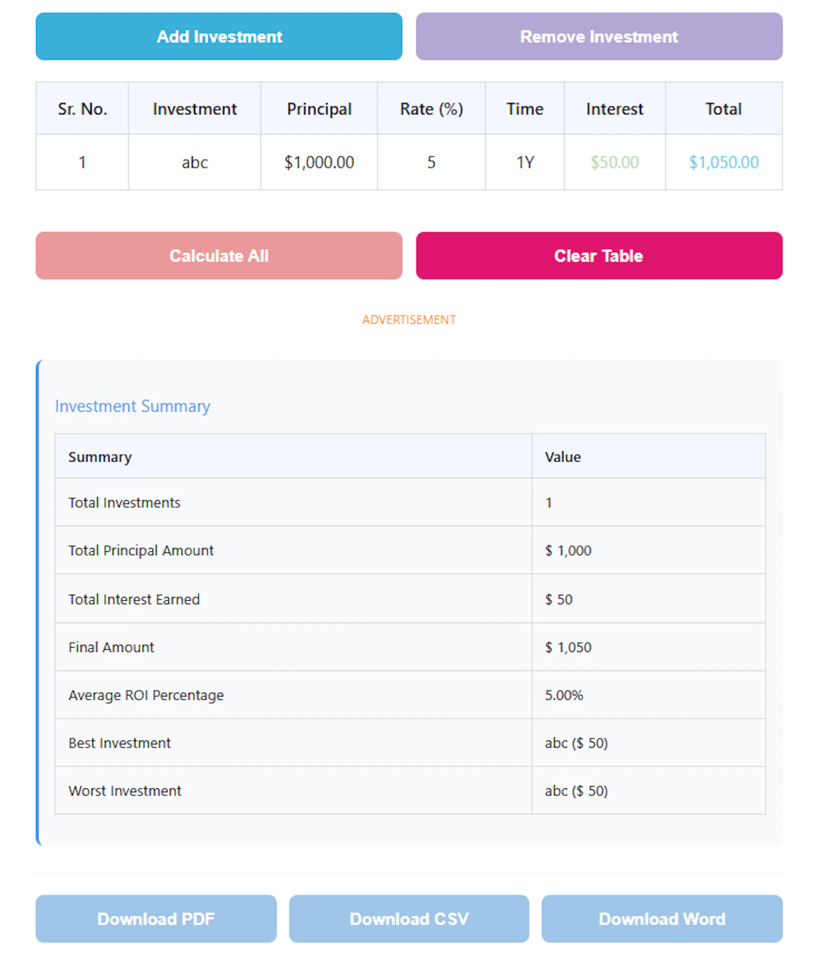 Simple Interest Calculator (Excel/PDF) screenshot 4