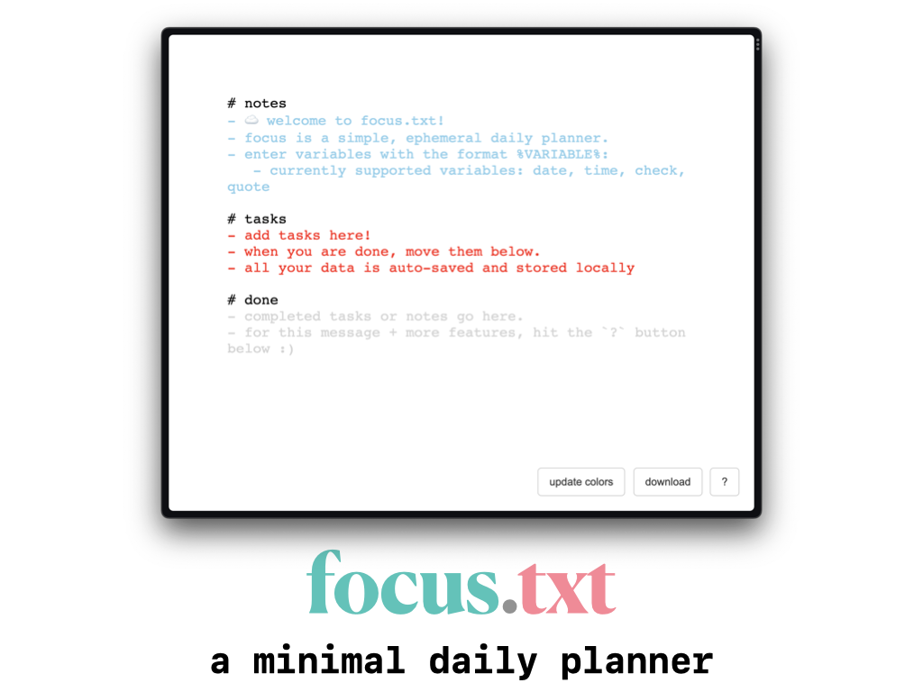 focus.txt - Een eenvoudige, minimalistische dagelijkse planner media 1