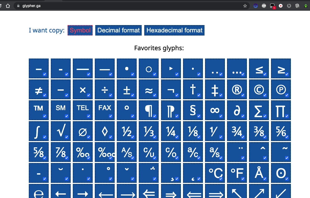 Customizable symbols panel for easy copy gallery image