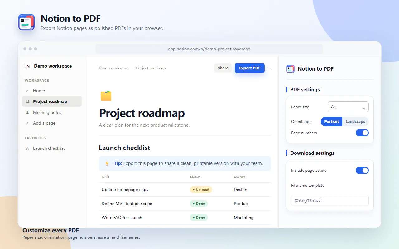 Notion to PDF gallery image