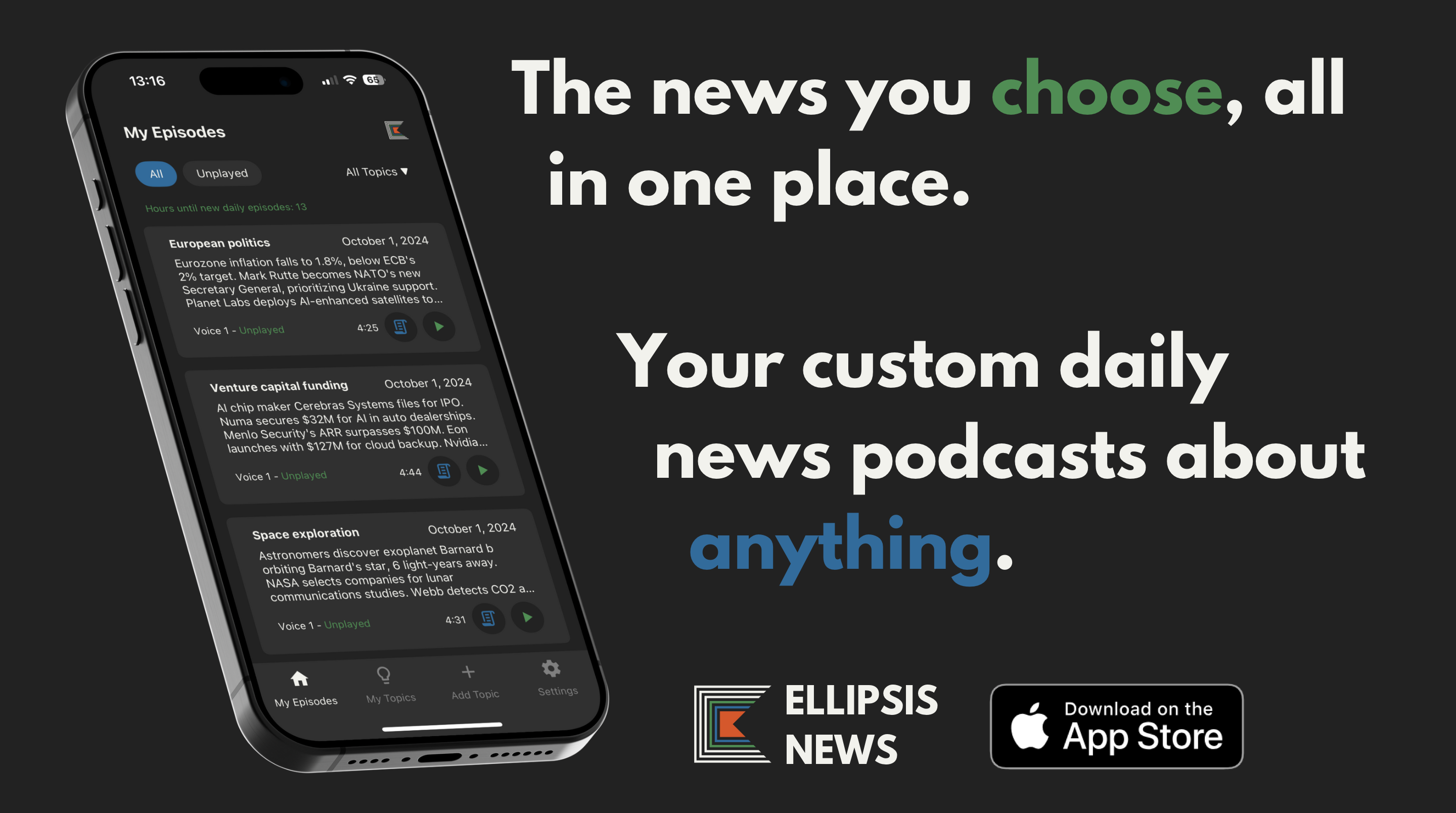 startuptile Ellipsis News-Custom daily news podcasts on any topic you can imagine.