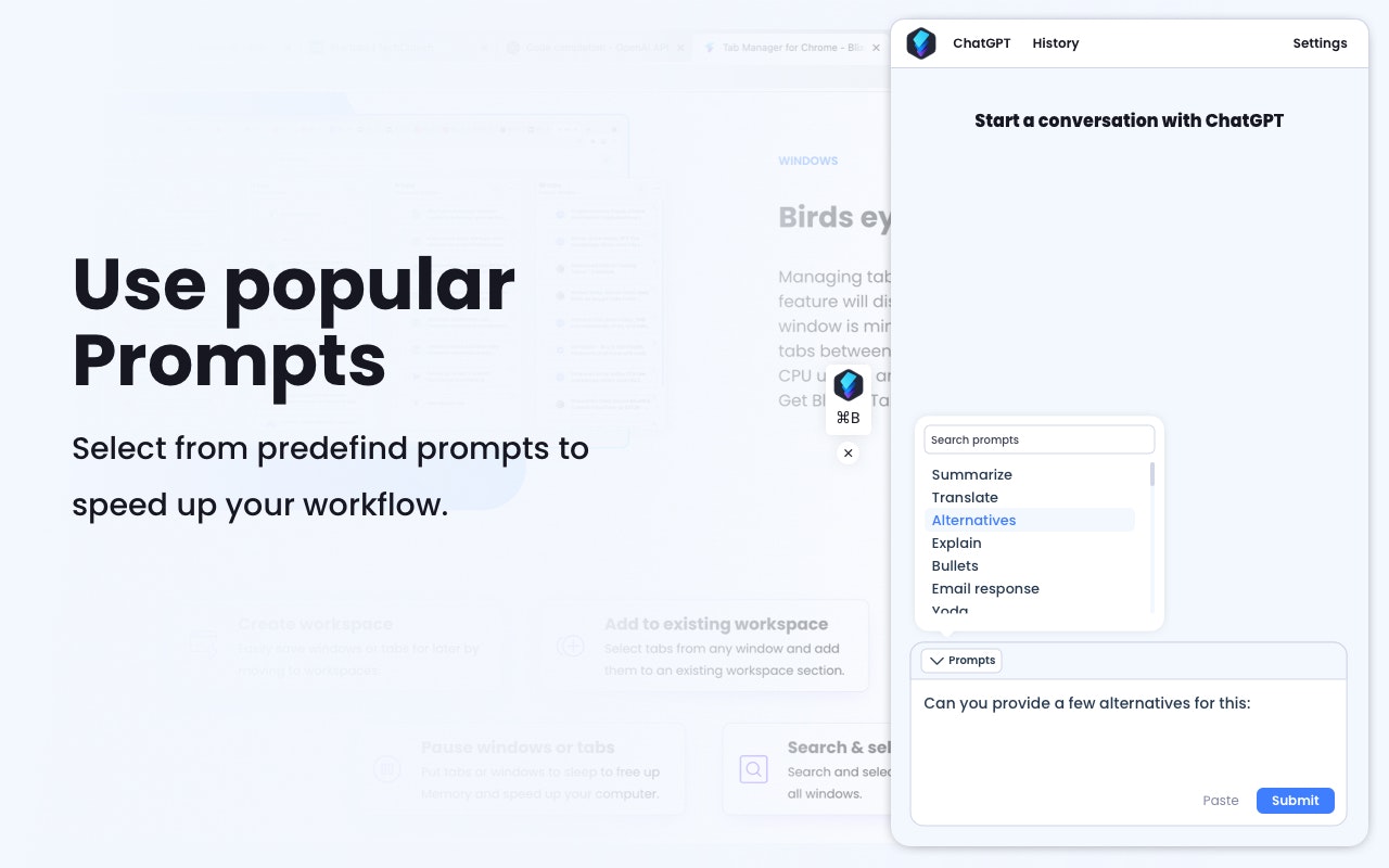 Blixem | ChatGPT conversational sidebar gallery image