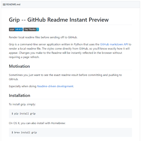 Grip -- GitHub Readme Instant Preview gallery image