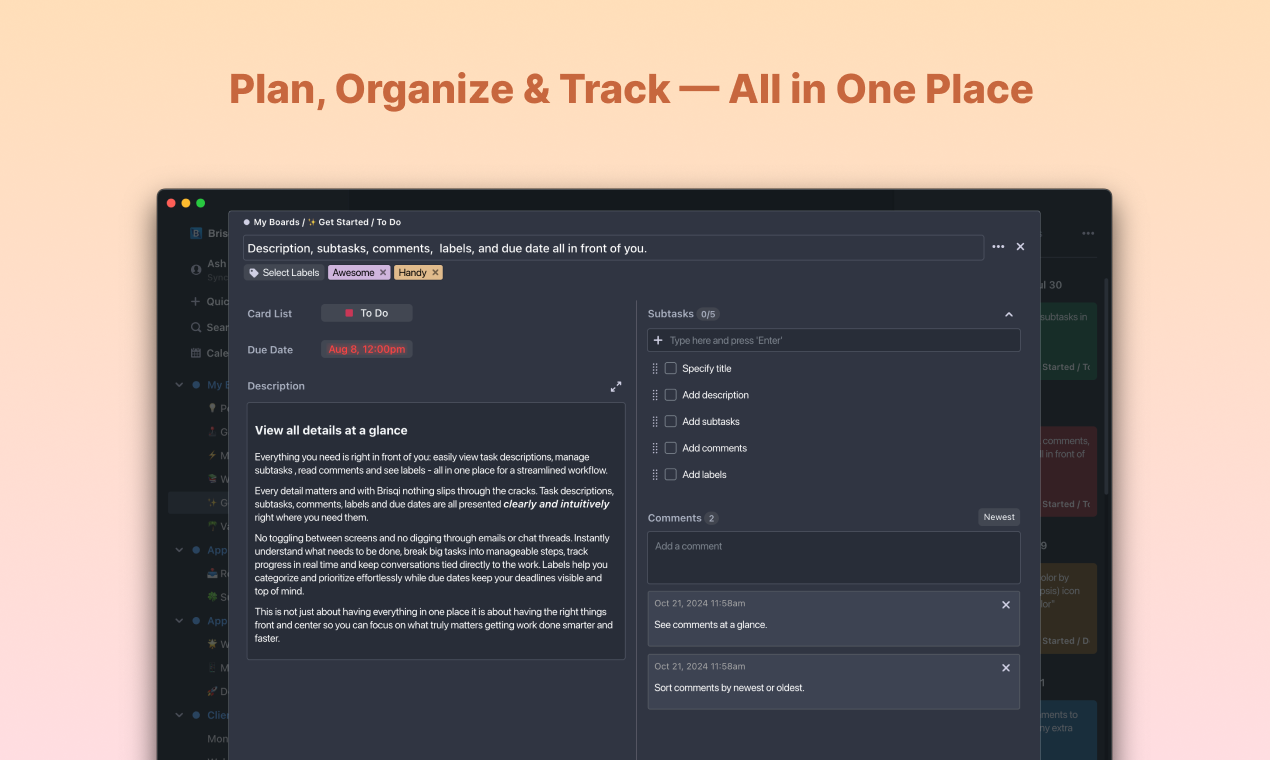 Brisqi - Kanban privato - Smetti di noleggiare la tua produttività.Possederlo. media 5