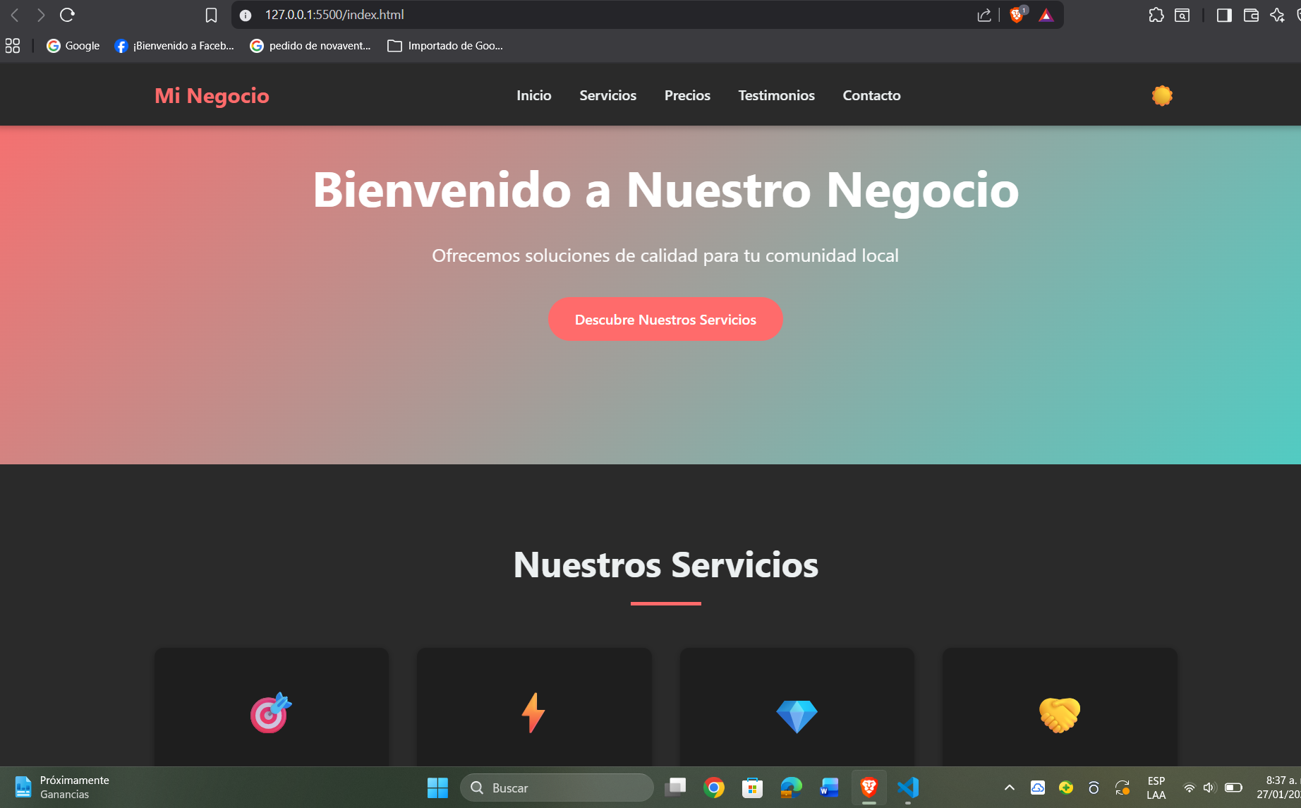 Landing Page - Negocio Moderno - Screenshot 3 showing product features and functionality
