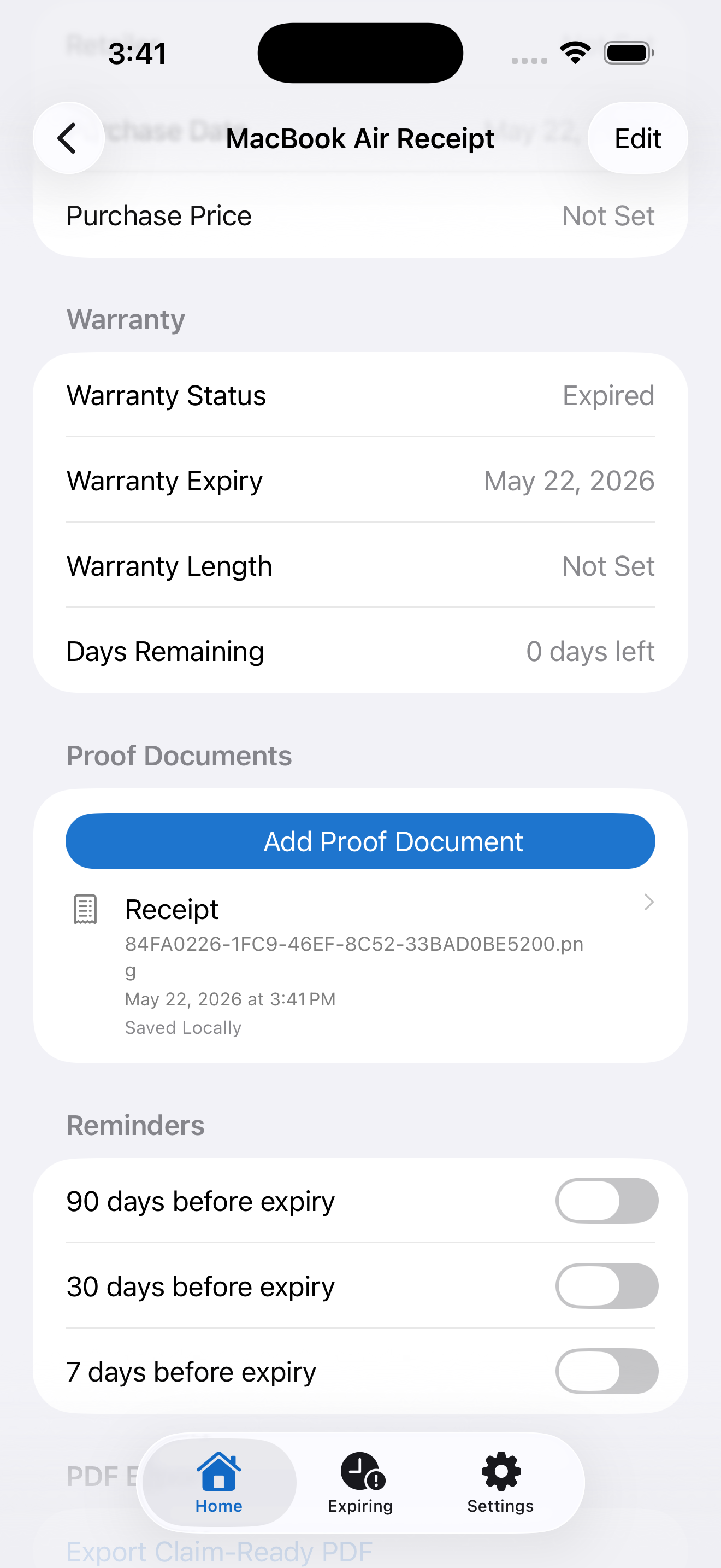 WarrantyProof: Receipts gallery image