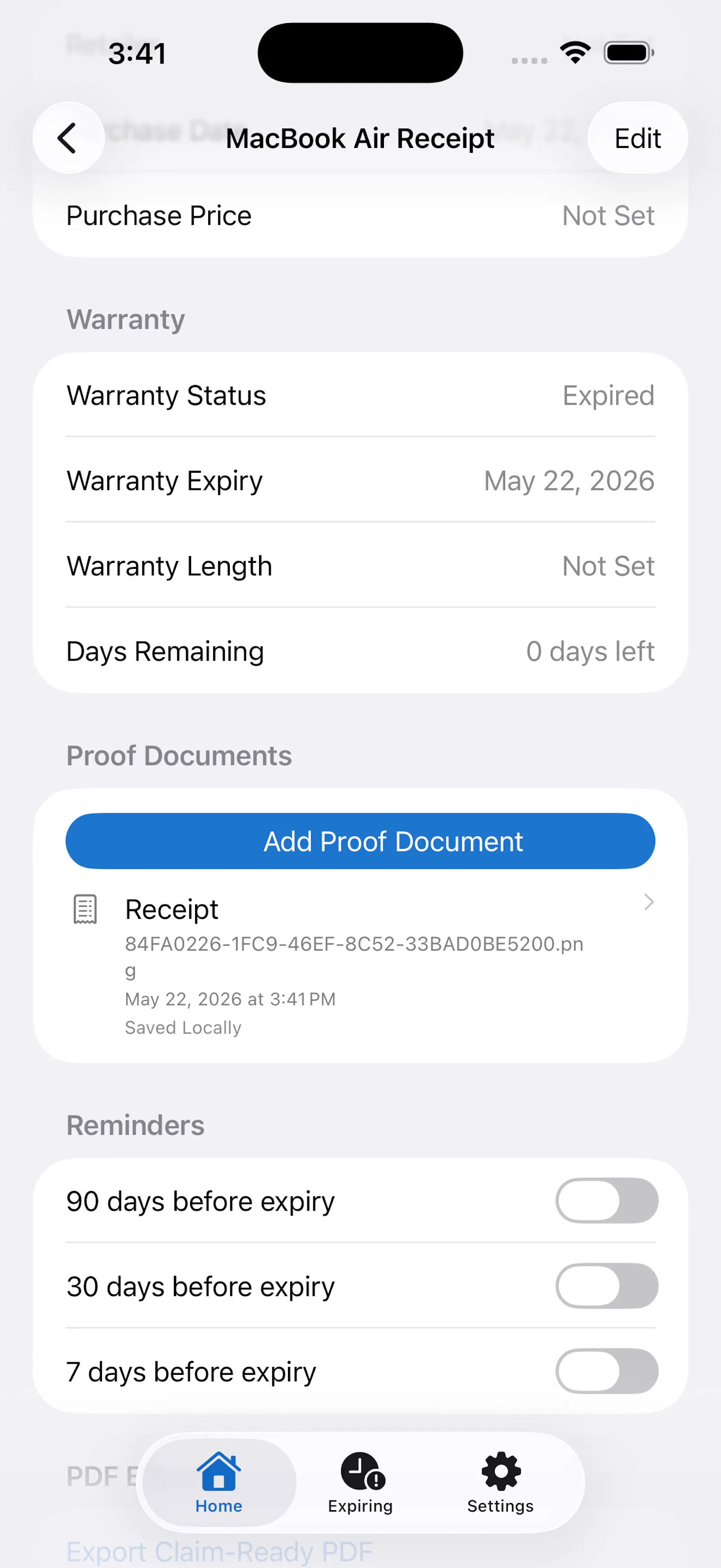 WarrantyProof: Receipts screenshot 3
