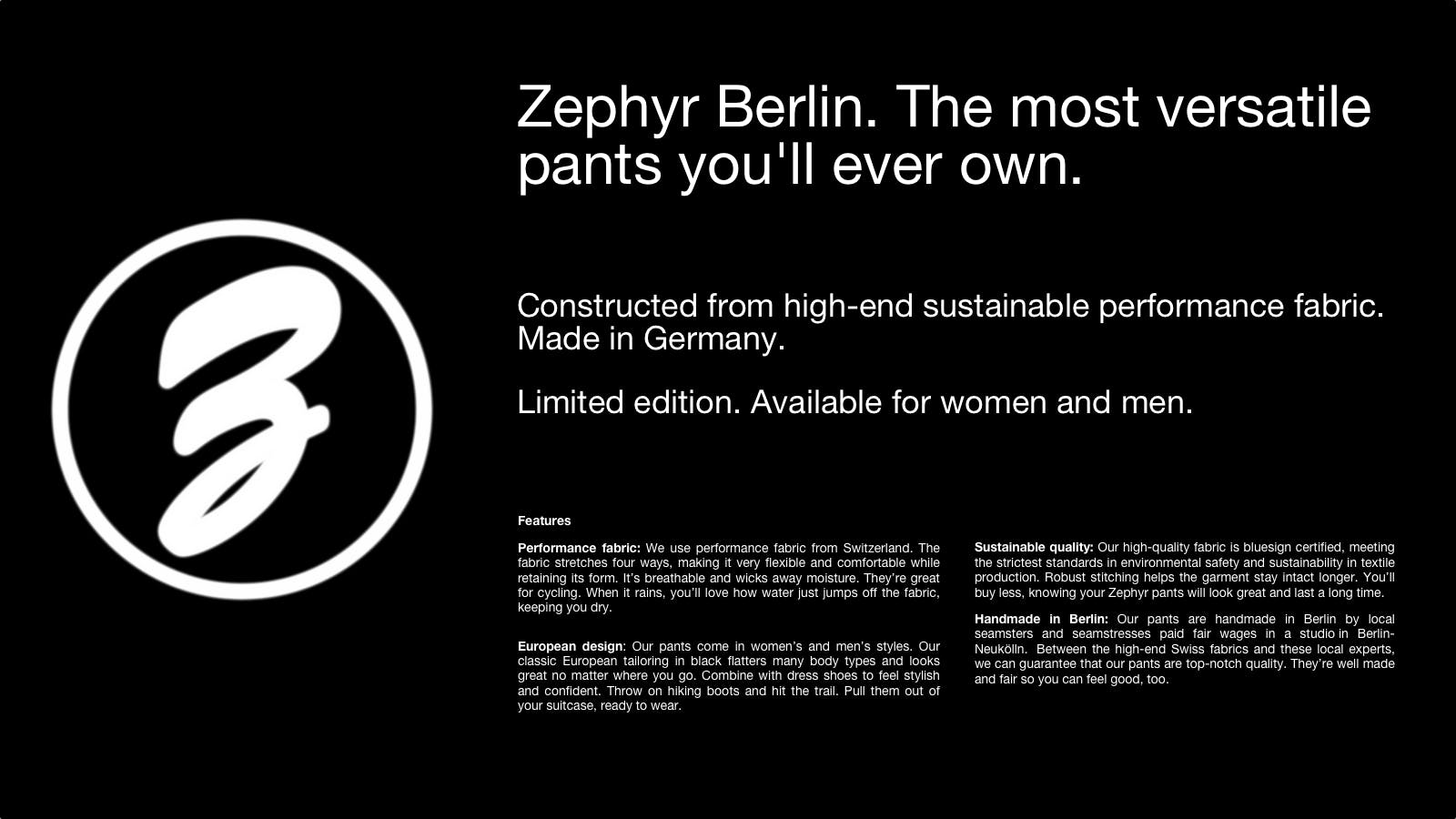 Zephyr Berlin: Perfect Travel Pants media 1