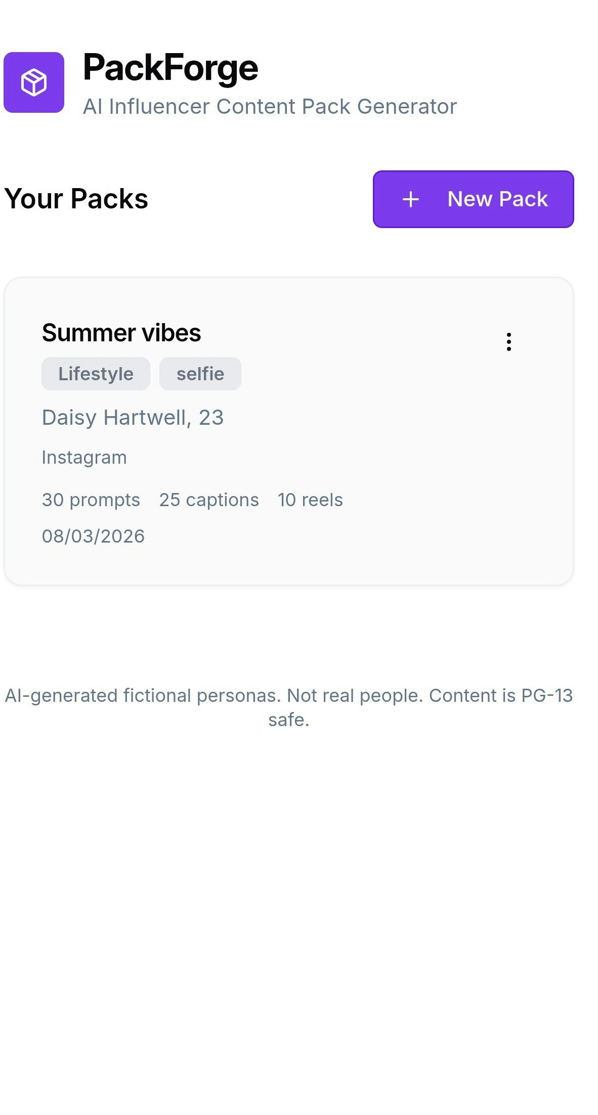 AI Influencer Content Generator - Screenshot 2 showing product features and functionality