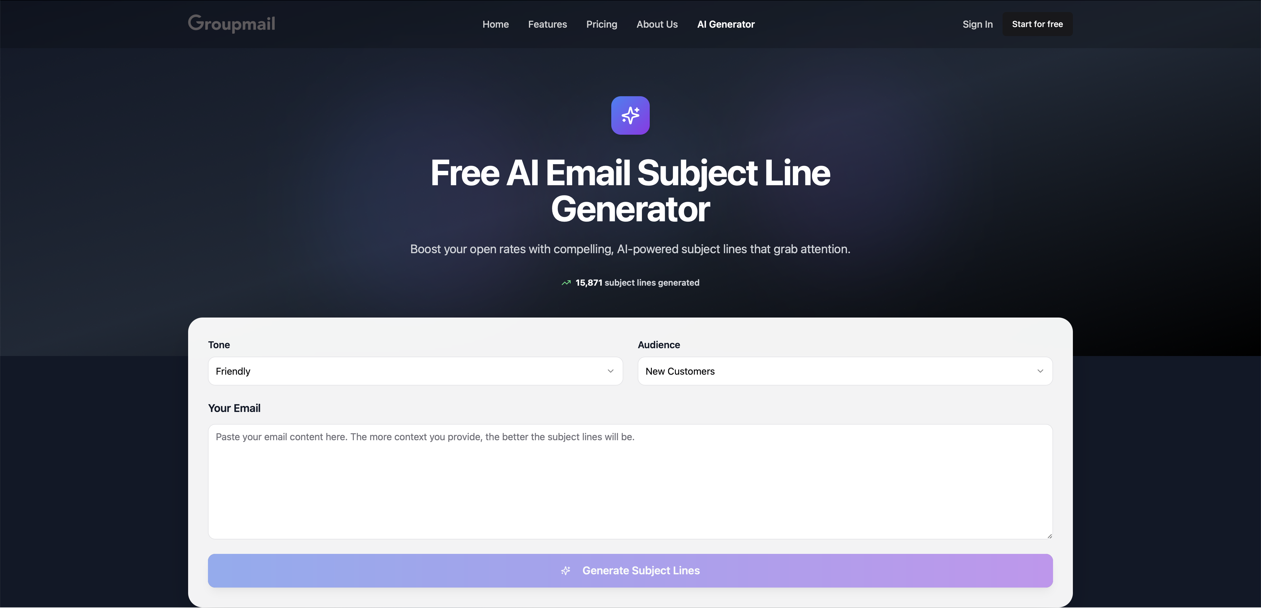 Mídia 1 de Gerador de linha de assunto de e -mail da IA