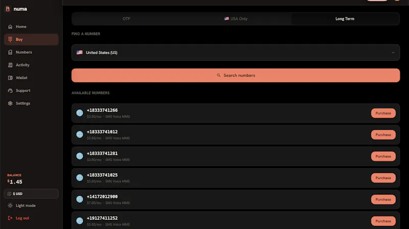 numasims — Virtual Phone Numbers  screenshot 4