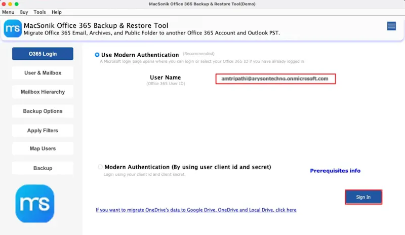 MacSonik Office 365 Backup Tool screenshot 2