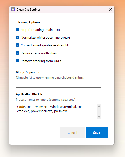 CleanClip - Main screenshot showing features and interface