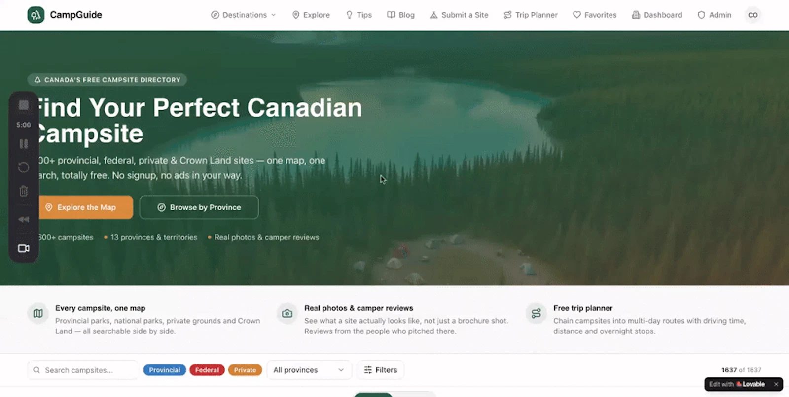 CampGuide screenshot 1 (video preview)