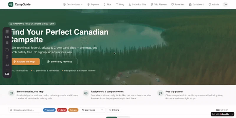 CampGuide screenshot 1 (video preview)
