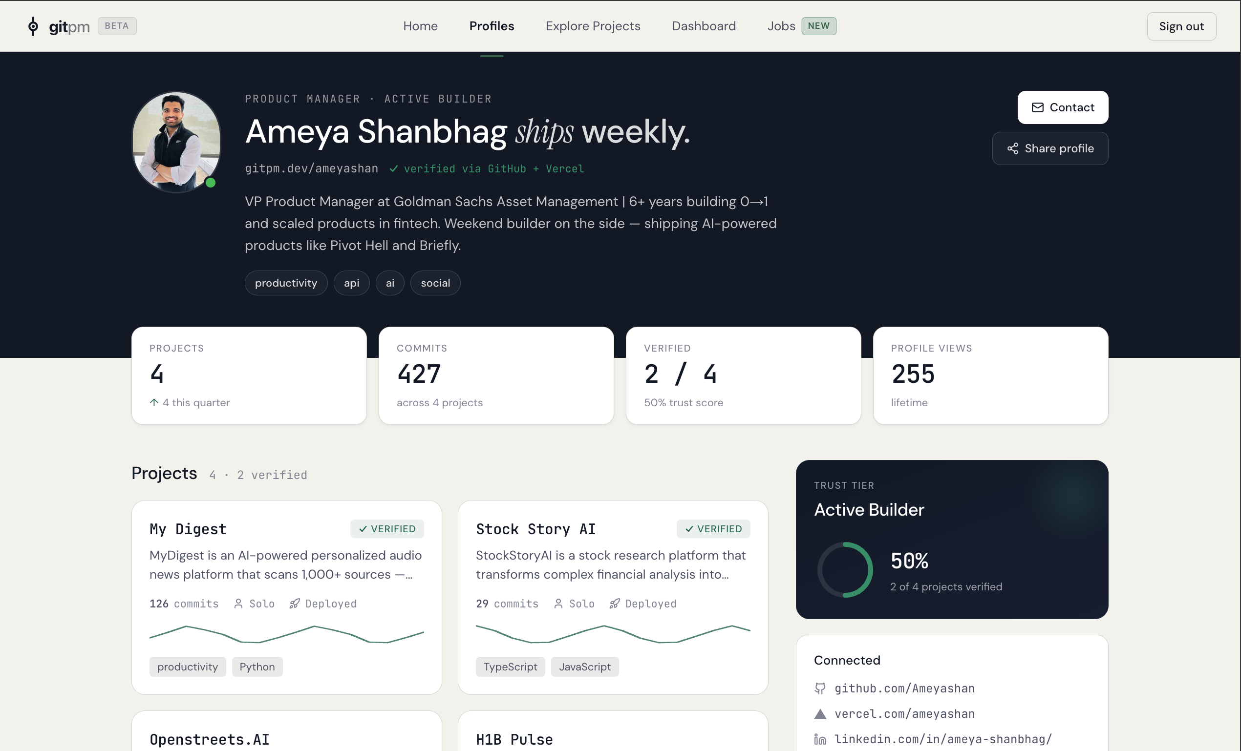 GitPM: The portfolio for PMs who ship gallery image