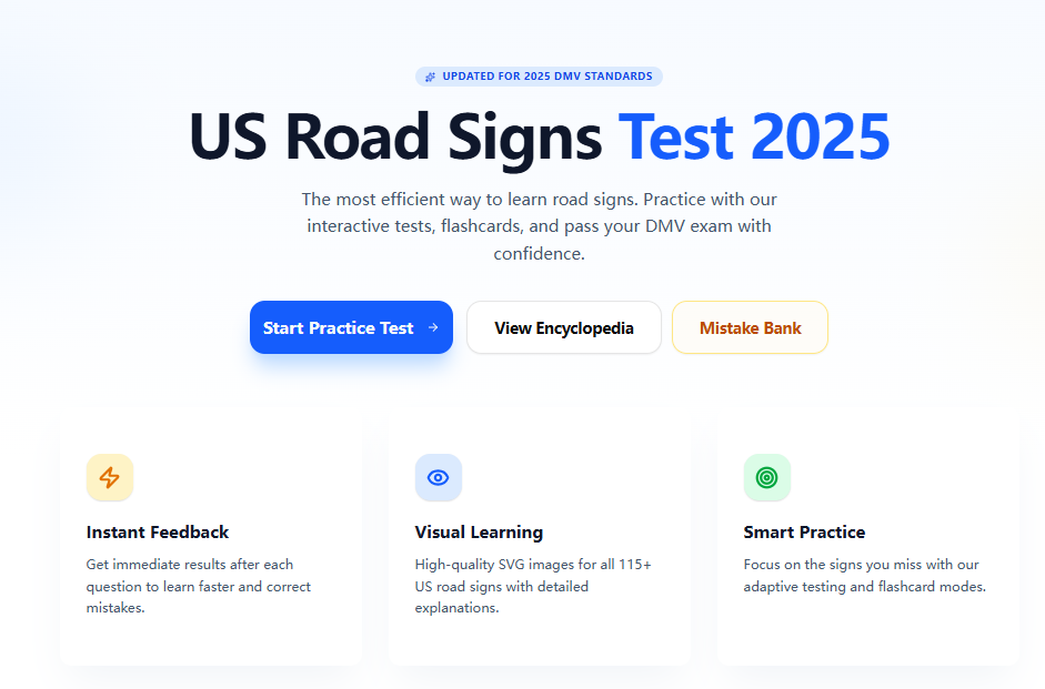 US Road Signs Test 2025 - Main product screenshot demonstrating key features and user interface