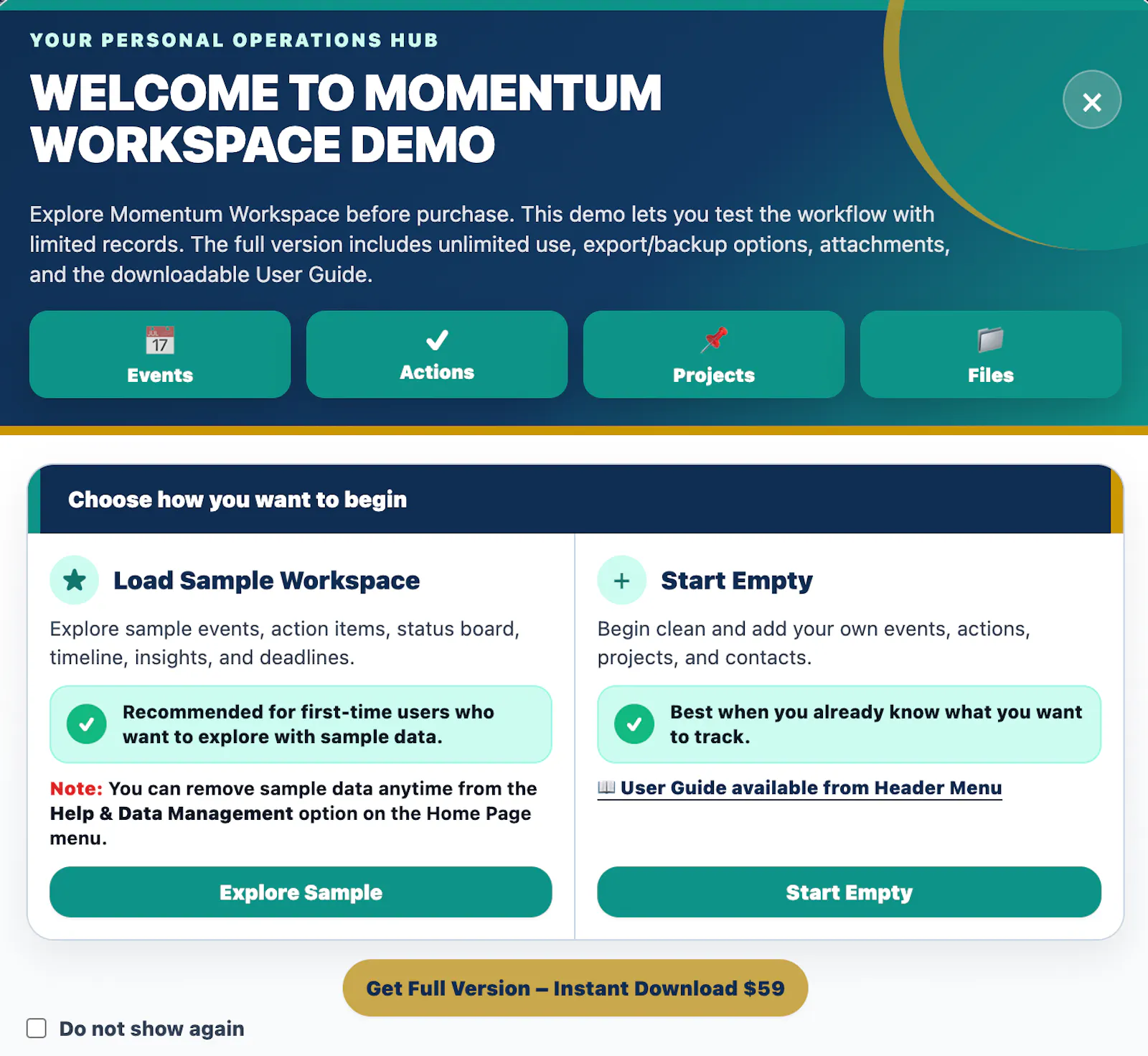 Momentum Workspace Demo screenshot 1