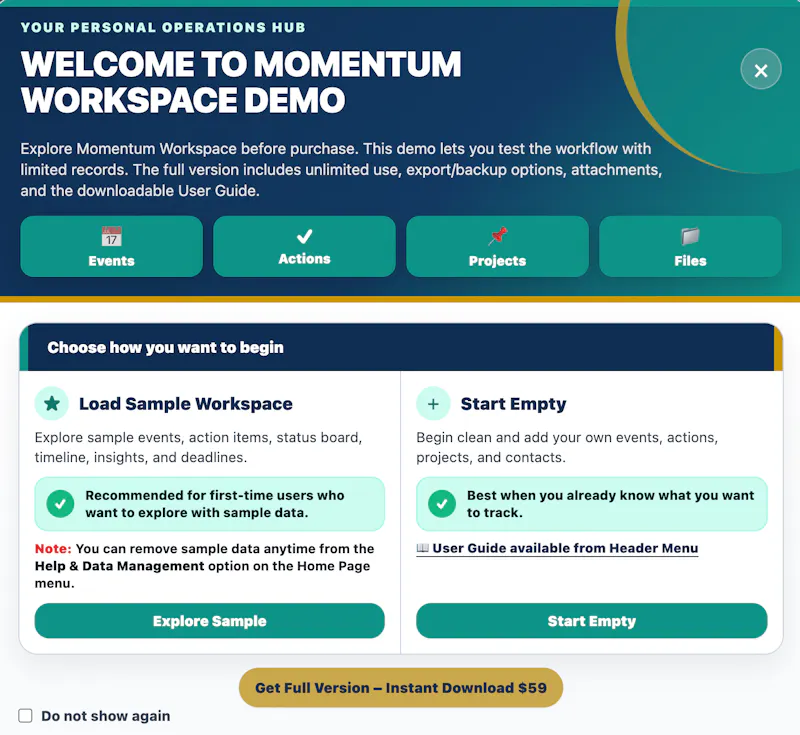 Momentum Workspace Demo screenshot 1