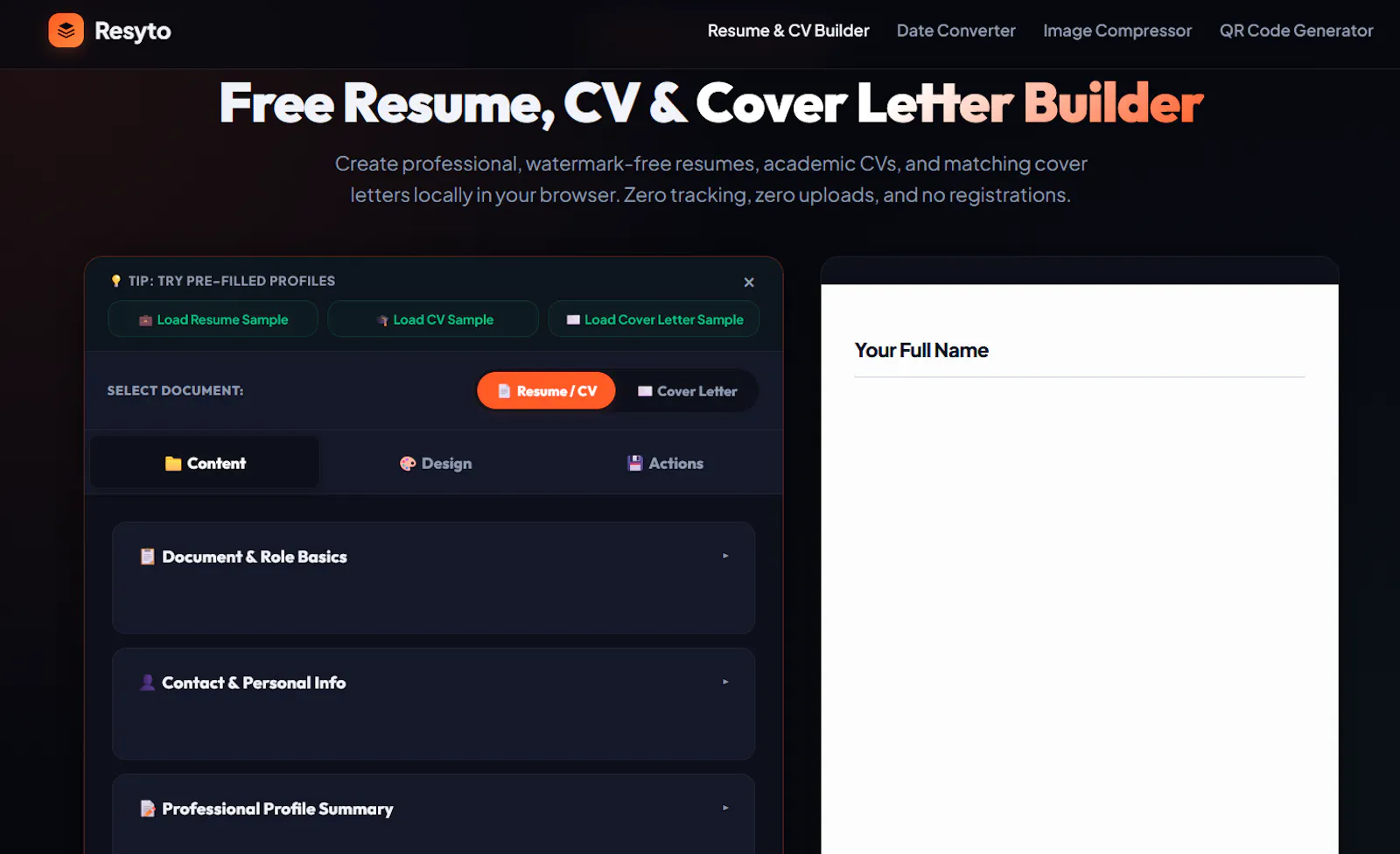 Free Resume, CV & Cover Letter Builder screenshot 1