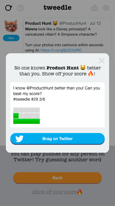 Tweedle - Twitter'da profiller ve tweetler için bir Wordle oyunu! medya 4