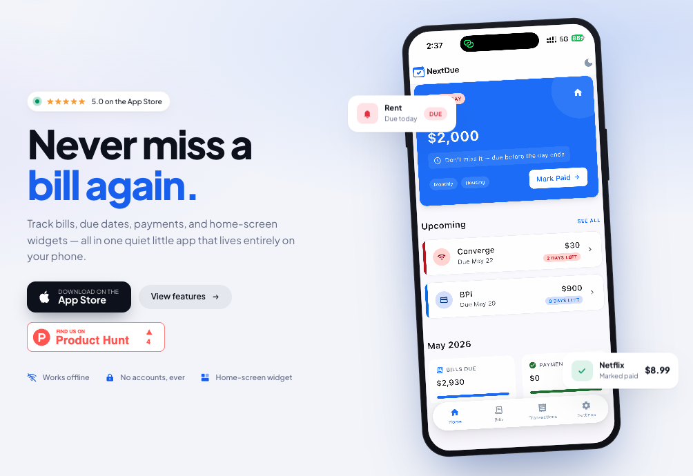 NextDue — Stay ahead of every bill gallery image
