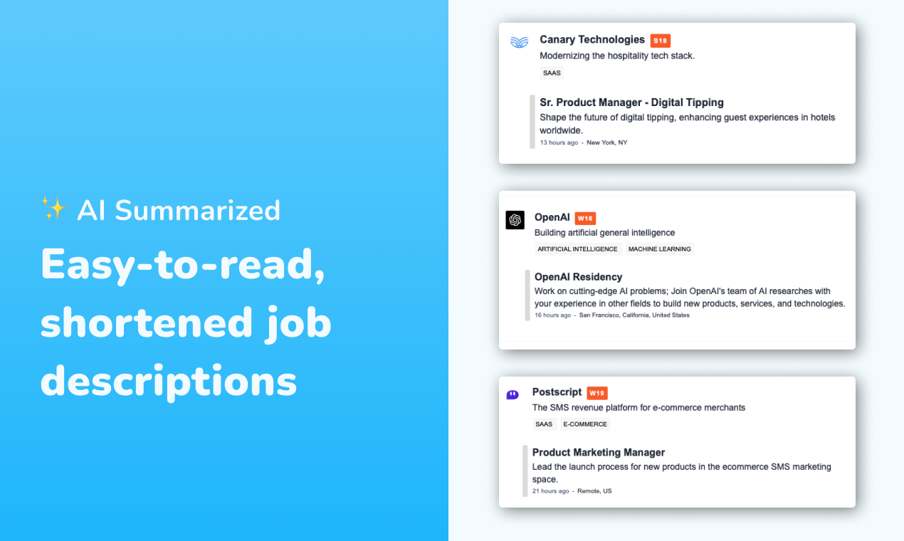 Média Product.Jobs - Soyez d'abord à voir de nouveaux travaux de produit dans les startups YCombinator 2