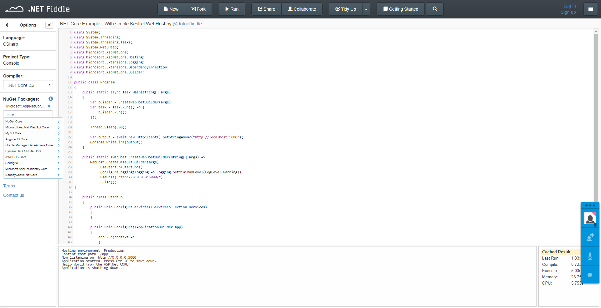 .Net core on .Net Fiddle gallery image