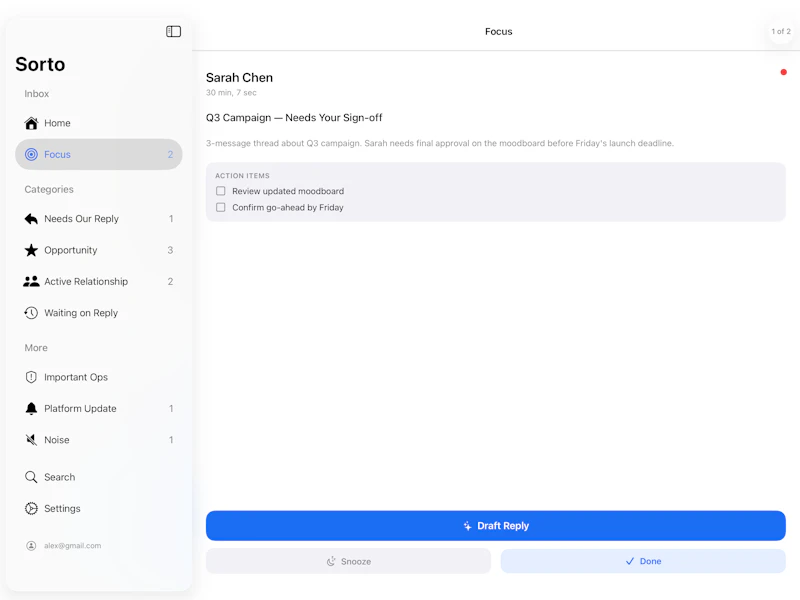 Sorto: AI email client screenshot 2