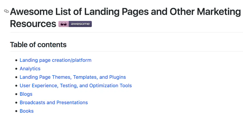 Awesome List of Landing Pages and Other Marketing Resources