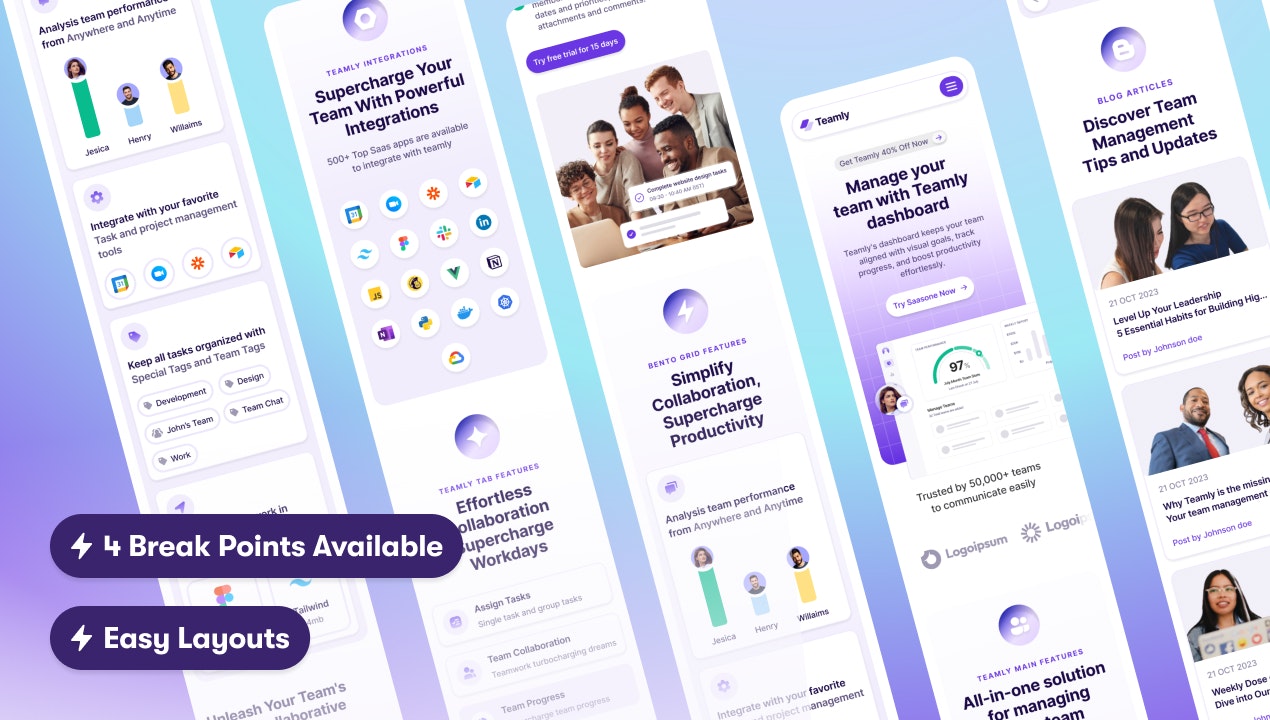 Teamly - шаблон SaaS Figma и Framer SaaS медиа 3