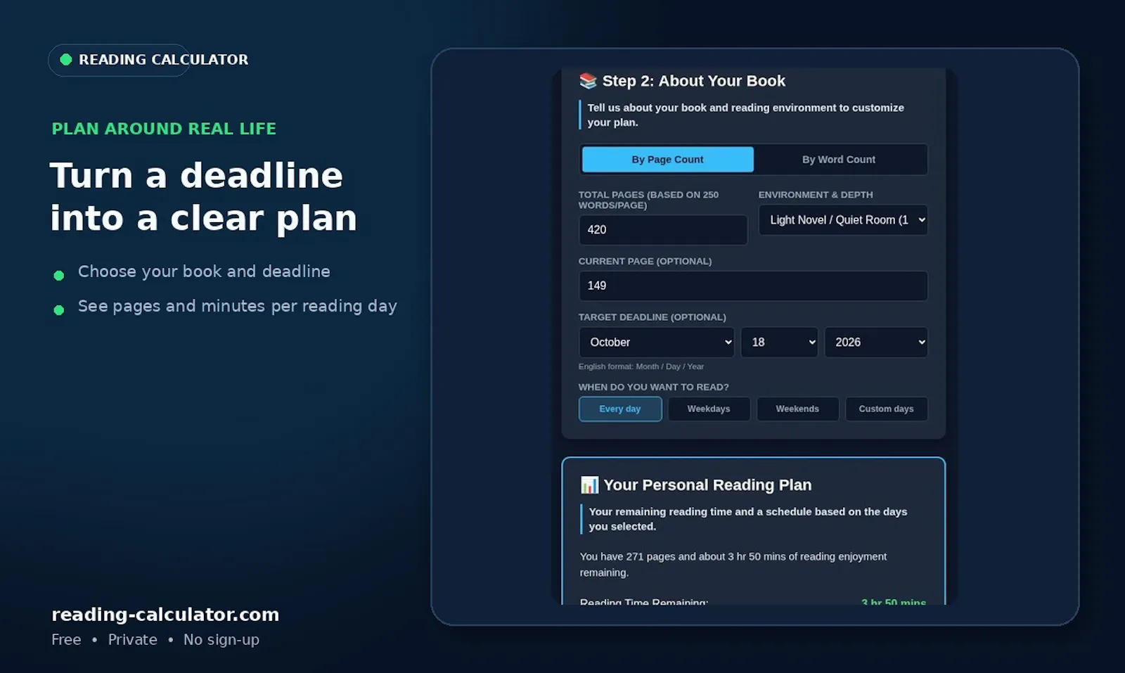 Reading Calculator screenshot 3
