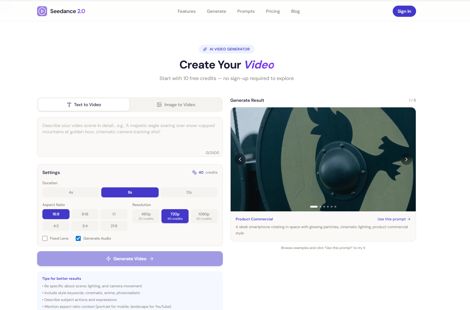 Seedance 2.0 - Main product screenshot demonstrating key features and user interface