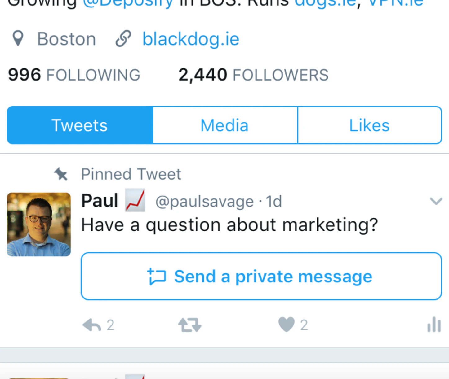 Direct message call to action in a tweet