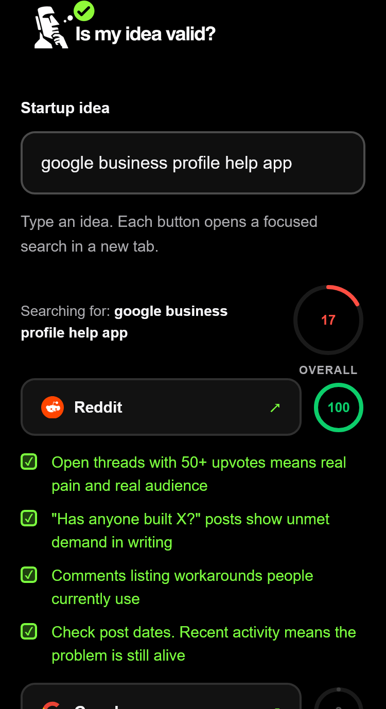 Is My Idea Valid? Startup Idea Validator gallery image
