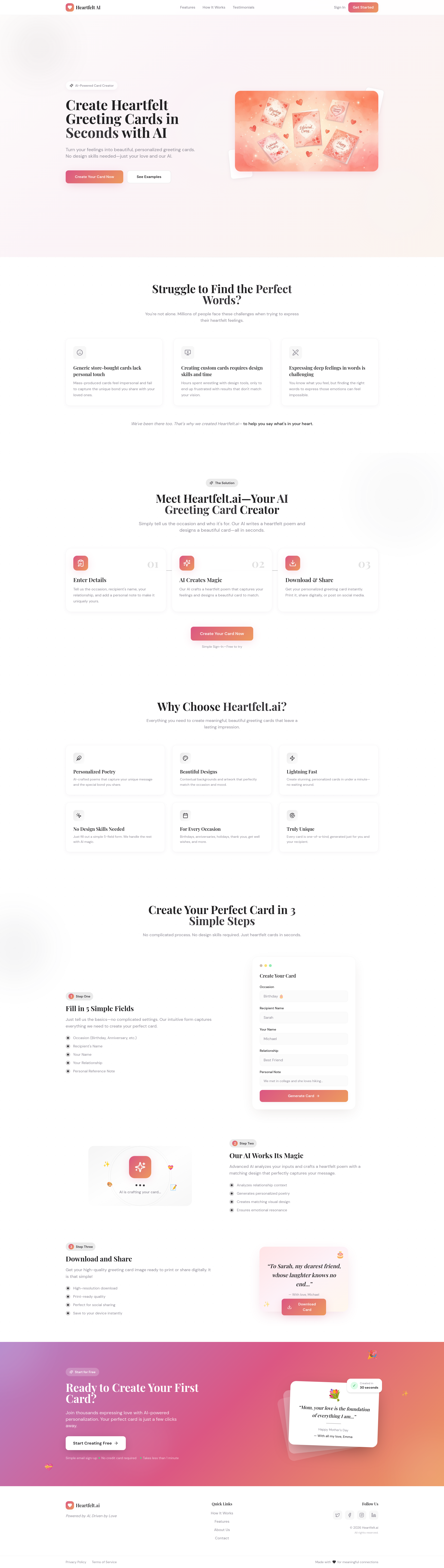 Heartfelt.ai - Main product screenshot demonstrating key features and user interface