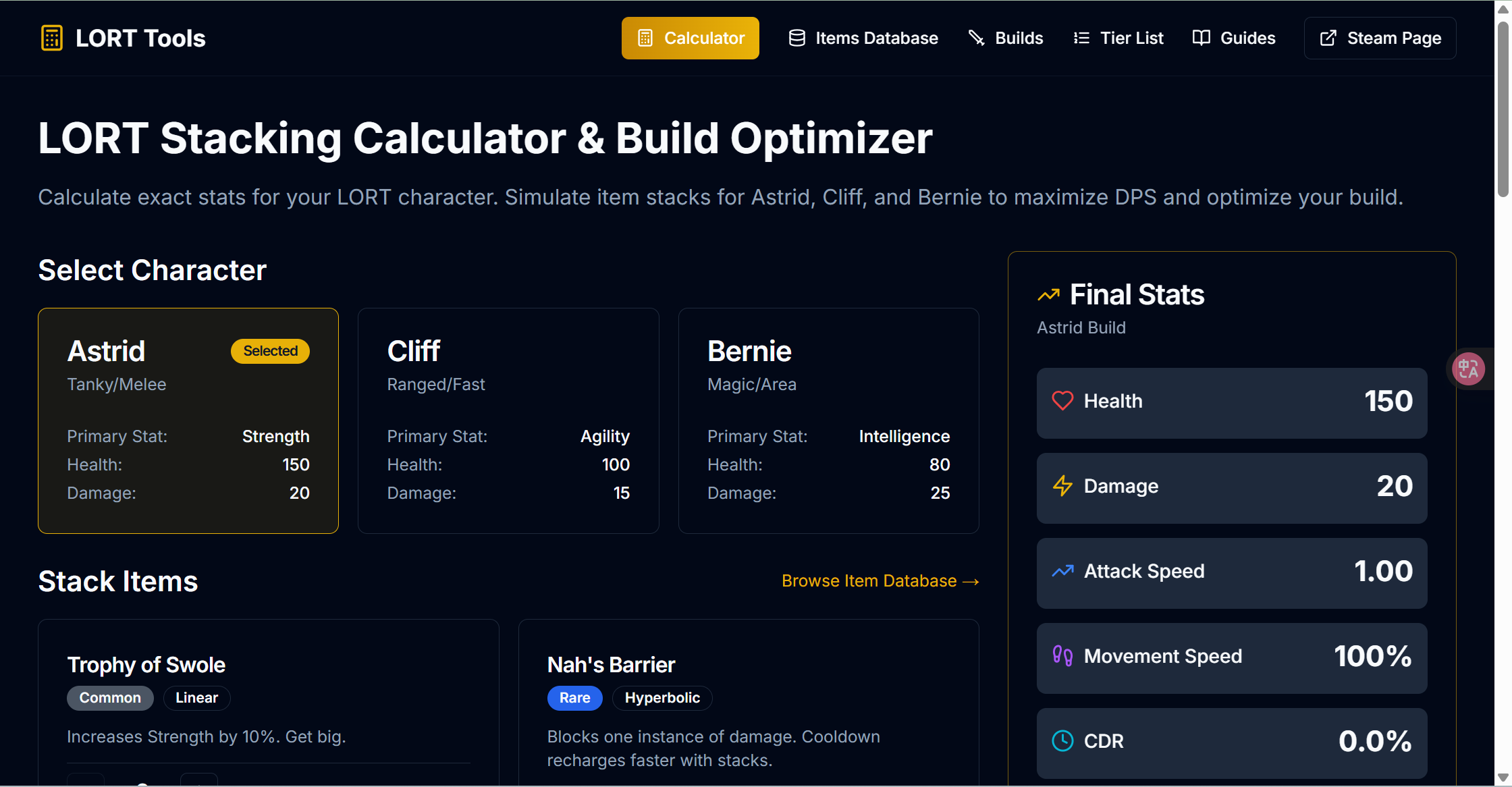 LORT Stacking Calculator Build Optimizer