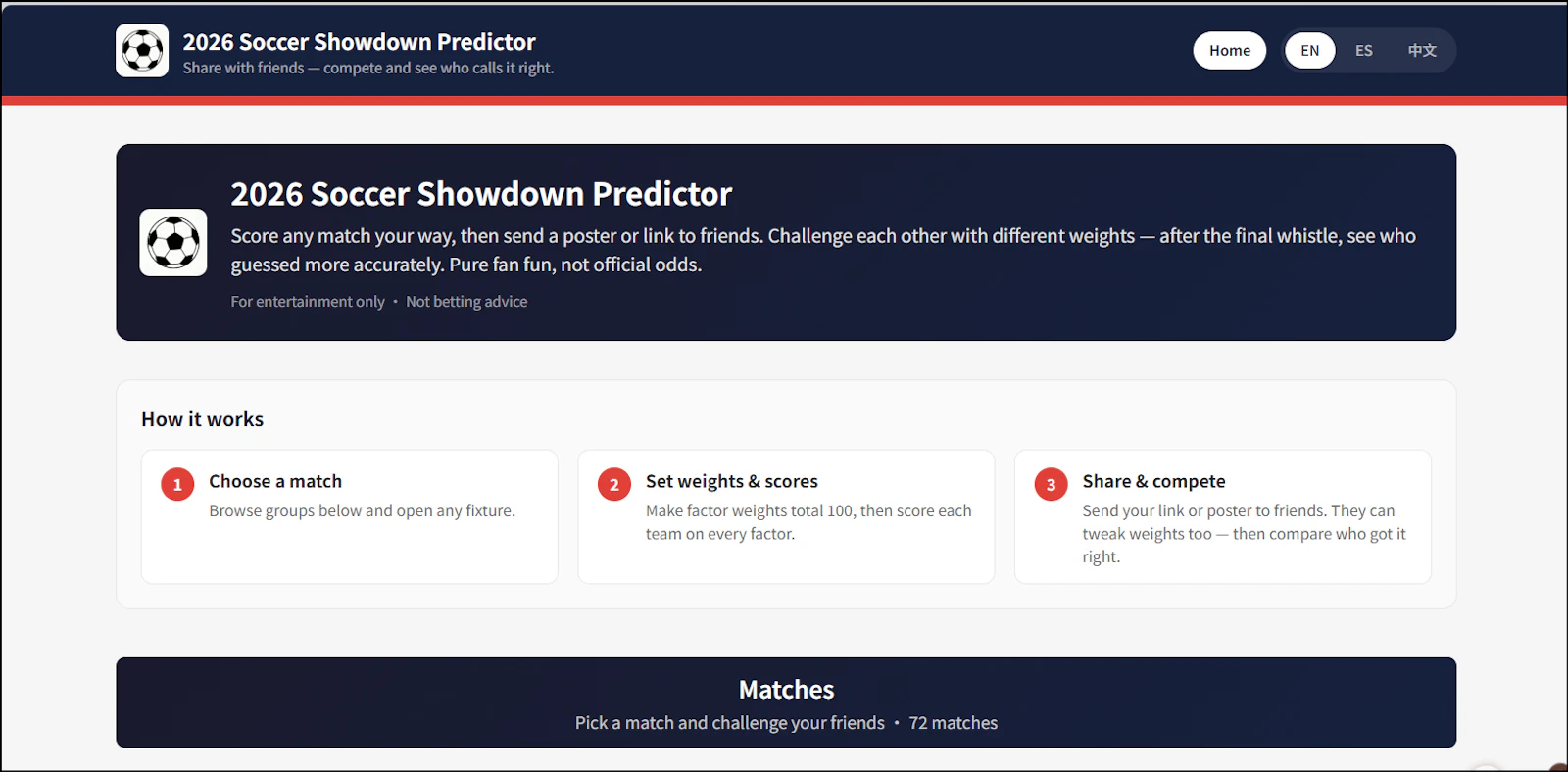 2026 Soccer Showdown Predictor screenshot 2