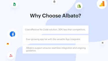 Albato logo with the tagline &ldquo;Effortless application integration&rdquo;.