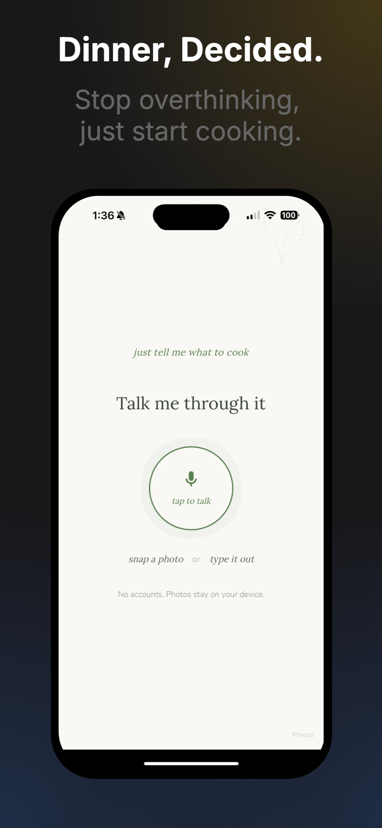 Just Tell Me What To Cook - Main product screenshot demonstrating key features and user interface