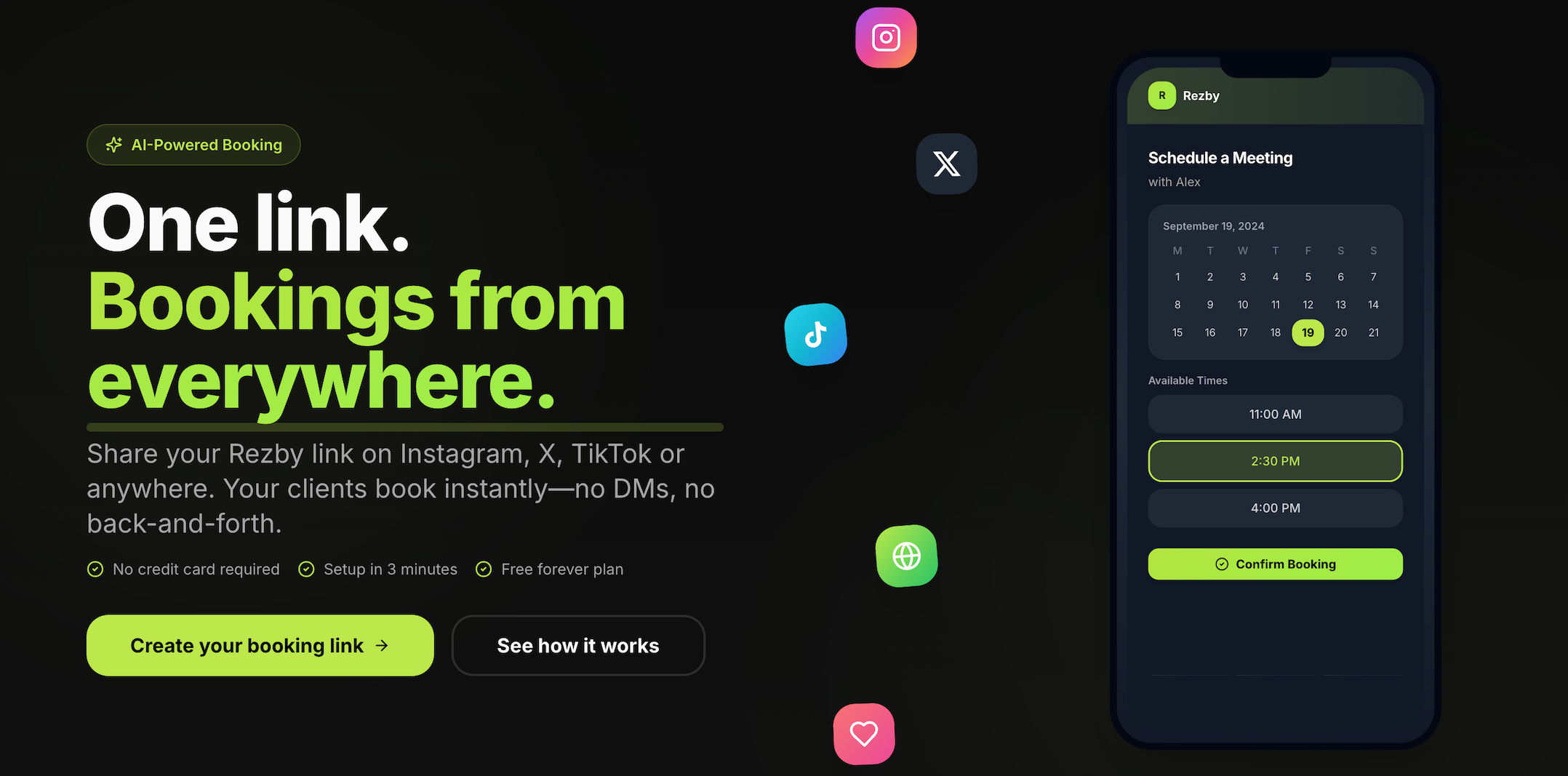 rezby.me - Main product screenshot demonstrating key features and user interface