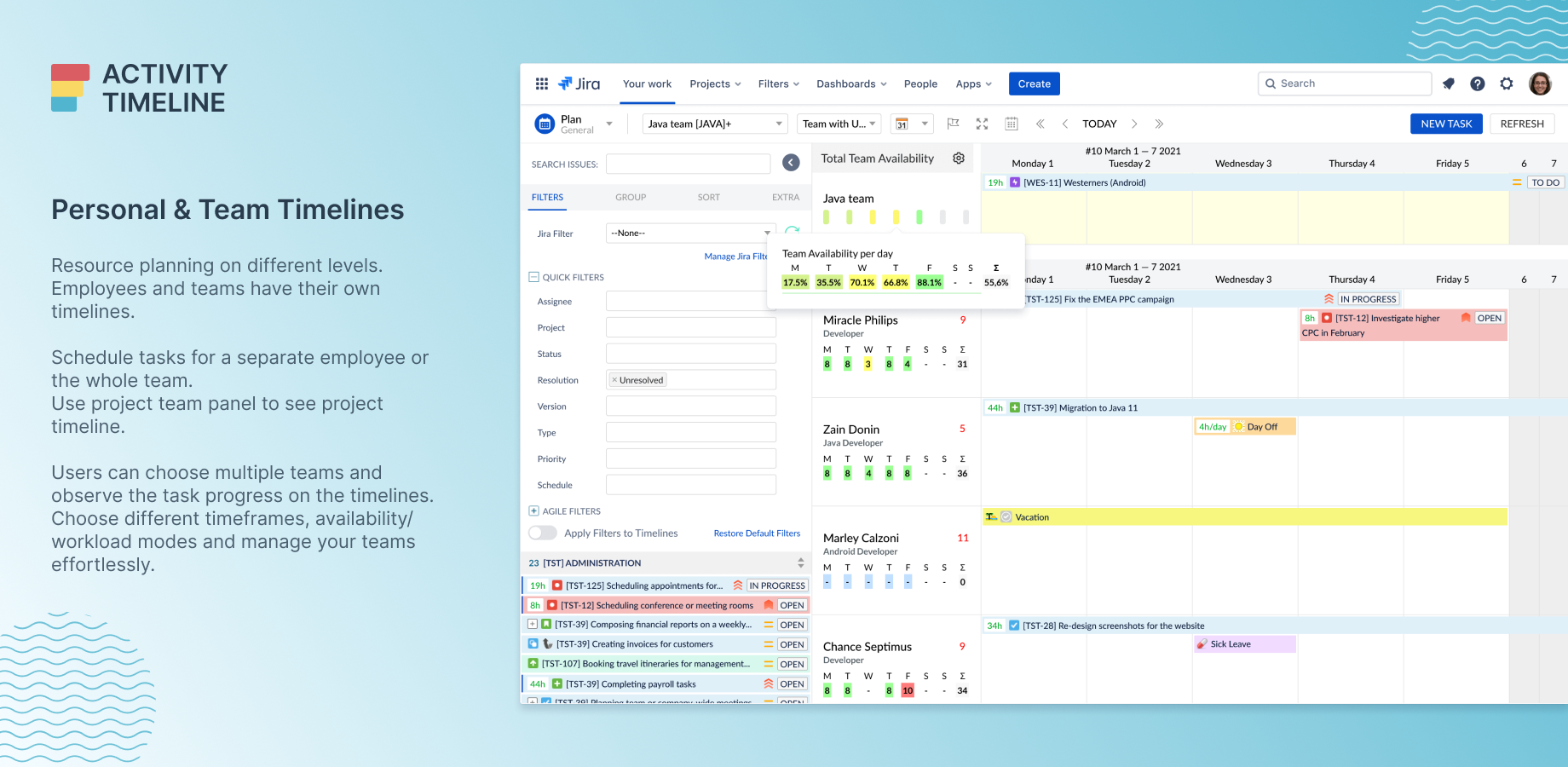एक्टिविटीटाइमलाइन - JIRA के लिए संसाधन क्षमता योजना प्लगइन मीडिया 4