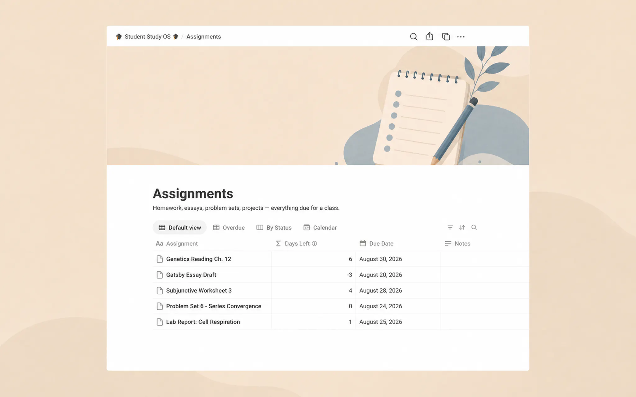 Minimal Notion Assignment Tracker gallery image